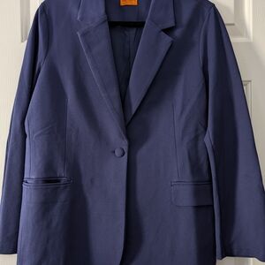 Marycrafts Blue One Button Blazer Career Casual Women’s